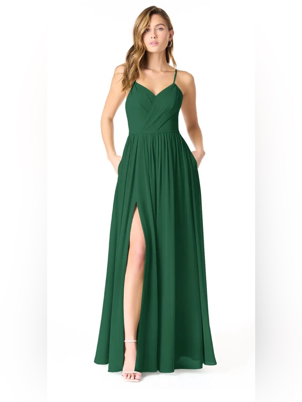 Azazie - Cora Dark Green Spaghetti-Strap Maxi Dress